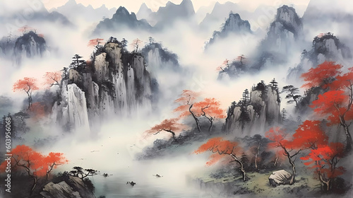 Hand-painted beautiful Chinese ink landscape painting  © 俊后生