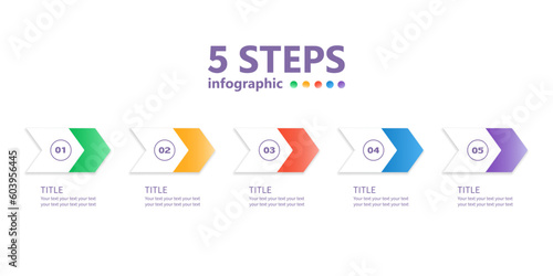 Business infographics in the form of five numbered arrows. Vector illustration.	