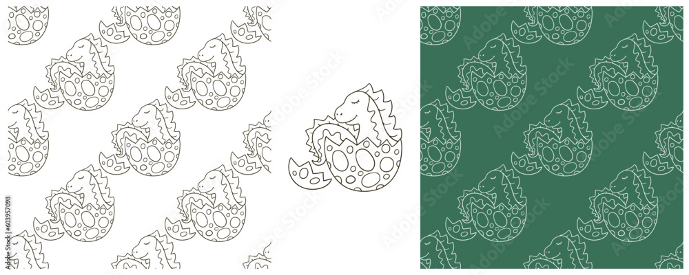 Dinosaurs of the Jurassic period. Coloring Set dinosaurs seamless pattern Dinosaurs of the Jurassic period. Coloring Set dinosaurs seamless pattern