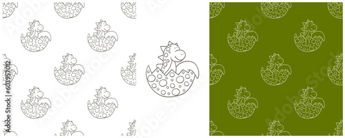 Dinosaurs of the Jurassic period. Coloring Set dinosaurs seamless pattern
