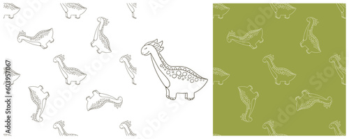 Dinosaurs of the Jurassic period. Coloring Set dinosaurs seamless pattern