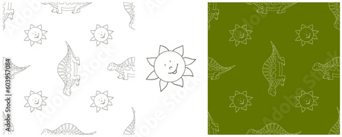 Wallpaper Mural Dinosaurs of the Jurassic period. Coloring Set dinosaurs seamless pattern Torontodigital.ca