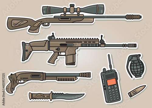 Weapon illustration doodle sticker collection