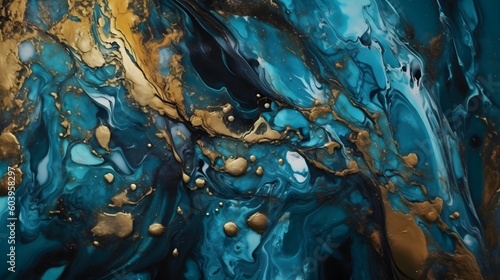 Generative AI. Blue and gold background 