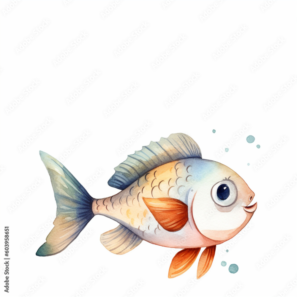 Fototapeta premium fish watercolor colors for kids simple drawing childish cute