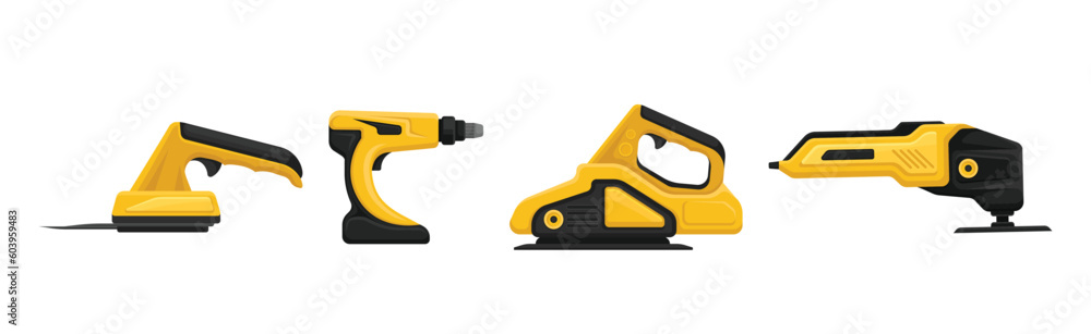 Yellow Power Tool for Construction Work Vector Set Yellow Power Tool for Construction Work Vector Set