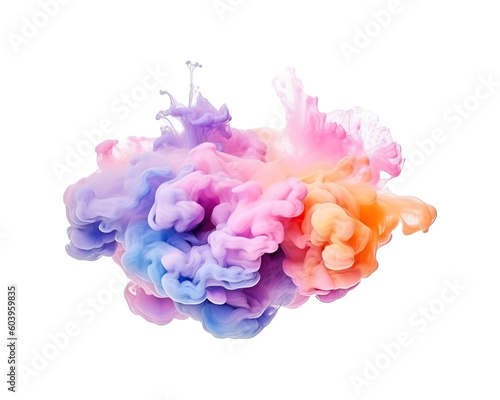 Abstract colorful pastel color cloud on transparent background. Colorful Ink Diffusion in Water. Generative AI