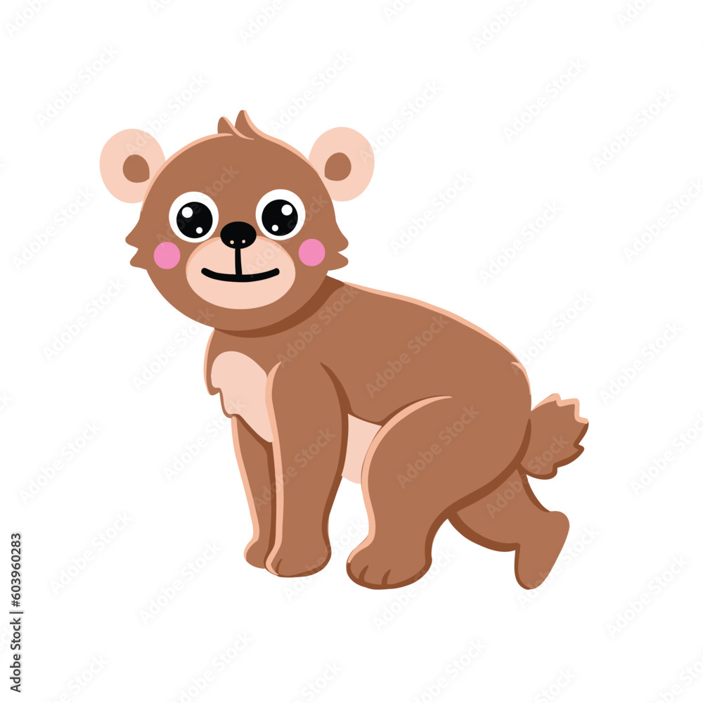 Fototapeta premium A cute little bear was smiling and crawled. Bear character vector cartoon illustration isolated on white background. Good for icons, mascots, logos, children's books
