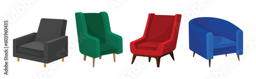 Armchair as Seat and Piece of Furniture with Armrests Vector Set