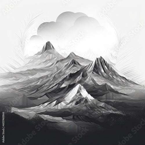 mountains during sunset in pencil sketch style  grayscale  generated with generative ai