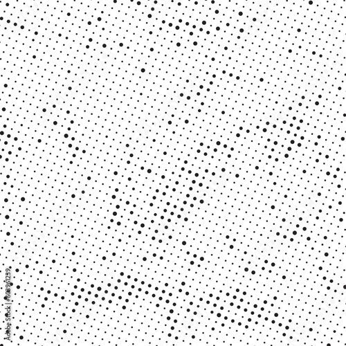 Halftone vector background. Monochrome halftone pattern. Abstract geometric dots background. Pop Art comic gradient black white texture. Design for presentation banner, poster, flyer, business card.