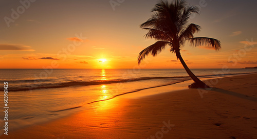 Silhouette of palm trees Beautiful sunset on the tropical sea beach background for travel in holiday relax time  
