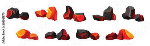 Volcanic Rock as Formed Lava with Rough and Solid Stones Vector Set