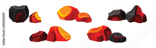 Volcanic Rock as Formed Lava with Rough and Solid Stones Vector Set
