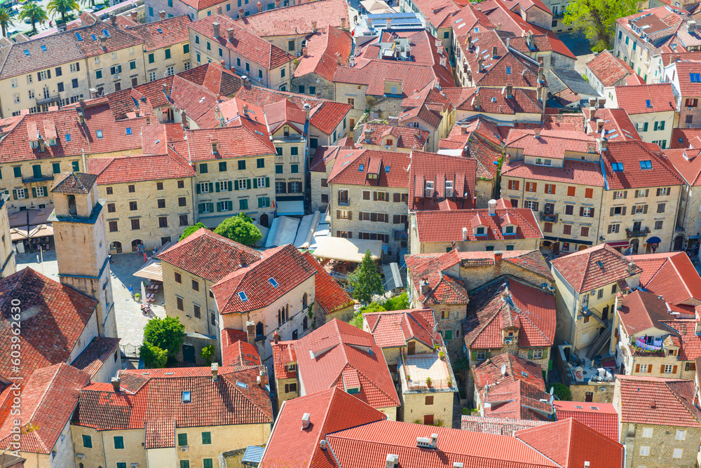 Obraz premium Red roofs of the old town in Kotor. Montenegro