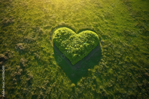 heart shaped planet on green meadow for earth day, generative AI
