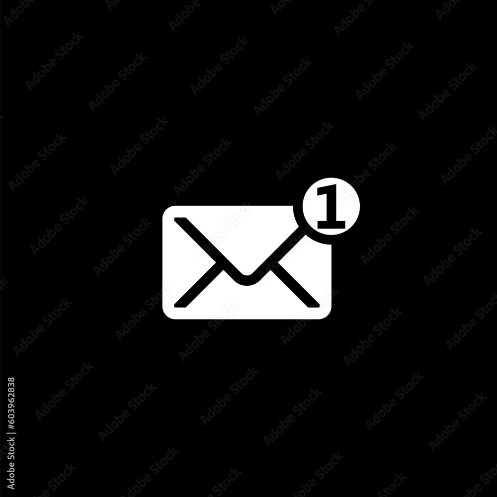 New e mail notification icon isolated on black New e mail notification icon isolated on black