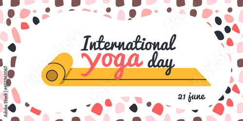 International Yoga Day. African american woman doing yoga exercises. Flat vector illustration