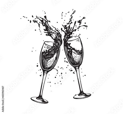 Champagne glasses hand drawn illustrations. 
