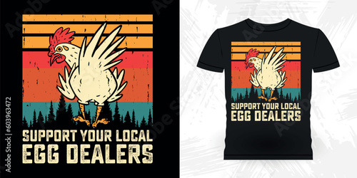 Funny Hen Lover Chicken Farmer Retro Vintage Chicken T-shirt Design
