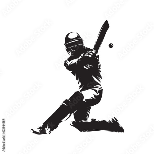 Cricket player, isolated vector silhouette, ink drawing. Cricket logo