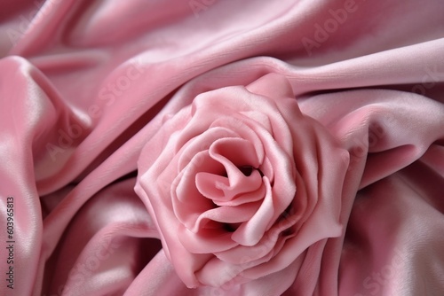 Pink Velvet Rose Fabric in Sunlight - Close-up Shot, Generative Ai