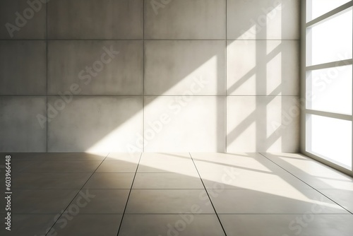 Sunlit Concrete Wall with Shadow - Loft Style Interior Design. Generative Ai