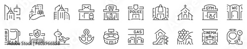 Fotografia Line icons about city buildings and services, thin line icon set 2/2
