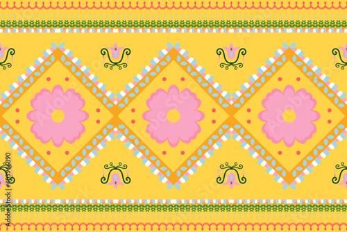 Motif flower ethnic seamless pattern. Floral. Native asian Thai, Philippine, Indonesian style. Design for clothing, fabric, carpet, accessories, Sarong, Batik, home decor, textile, texture, wallpaper.