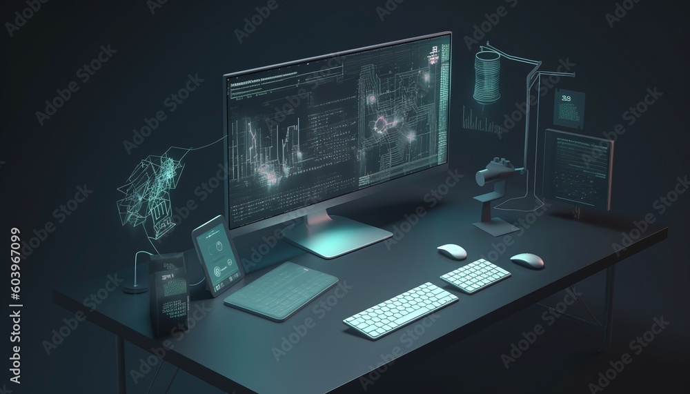 Fototapeta premium Fictional Development Environment Brightly Lit and Full of Effects Generated by AI