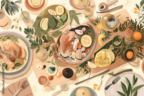 Outdoor Picnic Illustration Charcuterie Board Slow Living Dining 