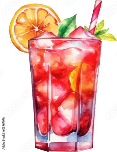 Cocktail Summer Watercolor Illustration. Generative AI