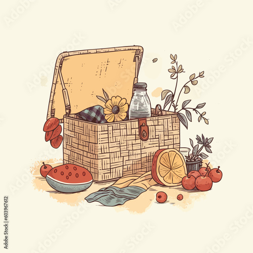 Outdoor Picnic Illustration Charcuterie Board Slow Living Dining 