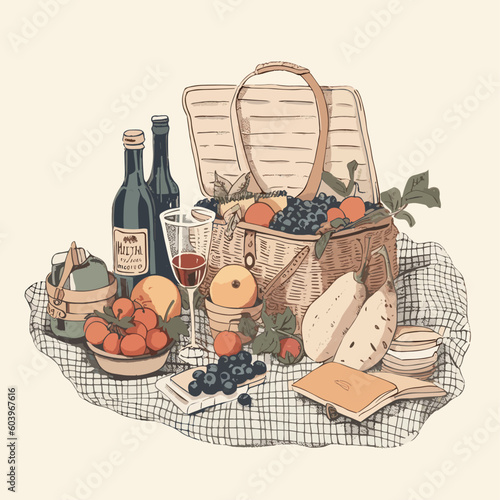 Outdoor Picnic Illustration Charcuterie Board Slow Living Dining 