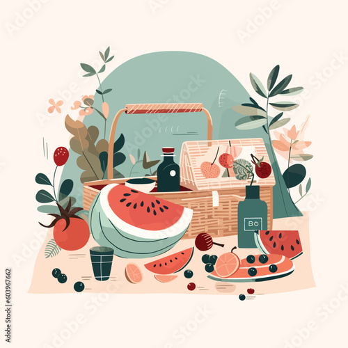 Outdoor Picnic Illustration Charcuterie Board Slow Living Dining 