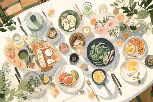 Outdoor Picnic Illustration Charcuterie Board Slow Living Dining 