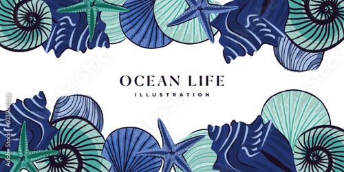 Ocean Life Underwater Seashell Illustration