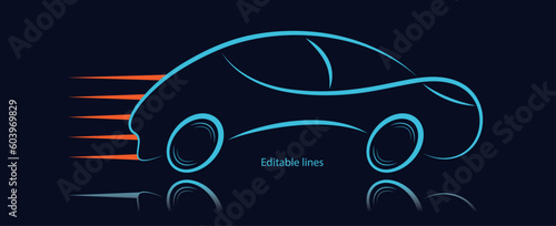 Futuristic sports car vector design. Automotive vehicle illustration in motion. Speed symbol graphics to use in transportation, automotive, car sale business, vehicle logo, driving school sign. 