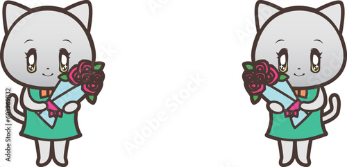 花束をプレゼントする猫