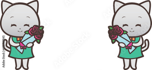 花束をプレゼントする猫