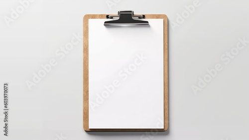 Clipboard with blank paper on white background. 3d rendering generative ai