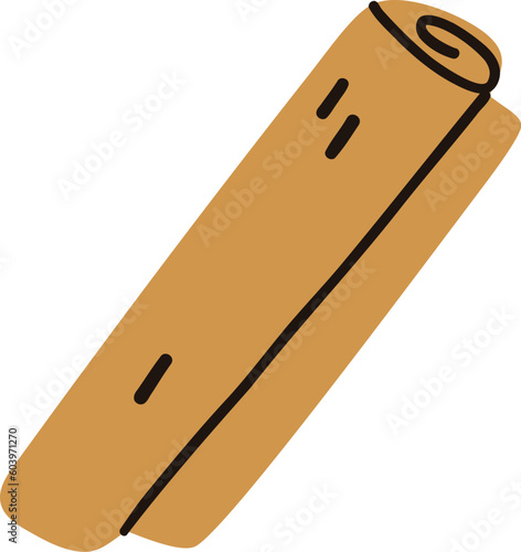 Simple cinnamon stick. Vector cartoon spice illustration.