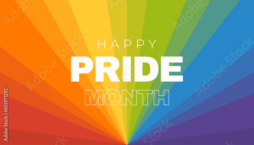Happy pride month banner. Rainbow colored background. 