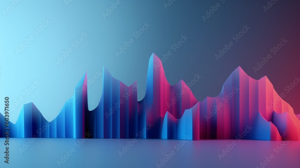3D Rendered Graph Line: Abstract Blue Gradient. Postprocessing Generative AI.