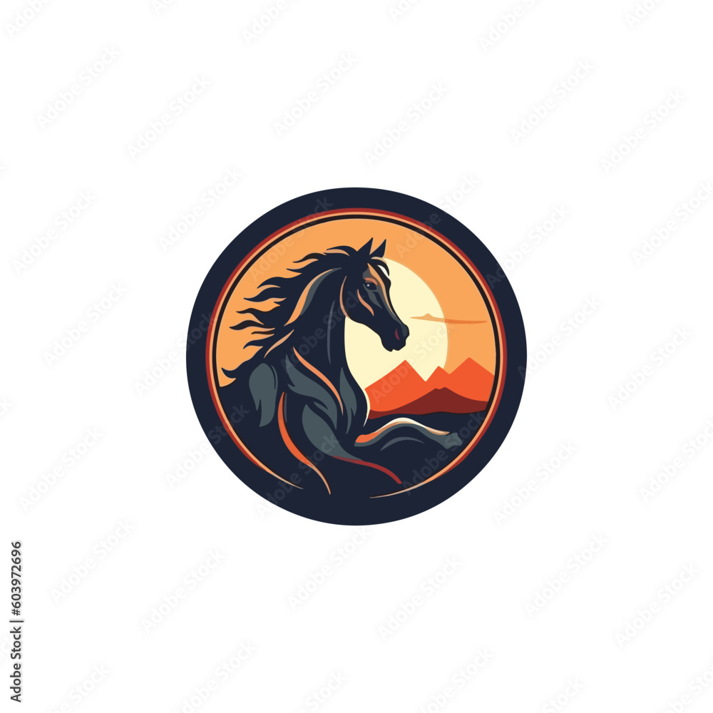 Horse logo. Wild mustang rearing icon.