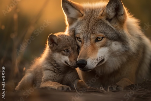 mothers, day, mothersday, wolf, animal, wild, dog, wildlife, mammal, predator, grey, gray, nature, canine, canis lupus, fur, canis, carnivore, coyote, head, face, zoo, generative ai © Eugene