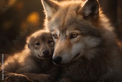 mothers, day, mothersday, wolf, animal, wild, dog, wildlife, mammal, predator, grey, gray, nature, canine, canis lupus, fur, canis, carnivore, coyote, head, face, zoo, generative ai © Eugene
