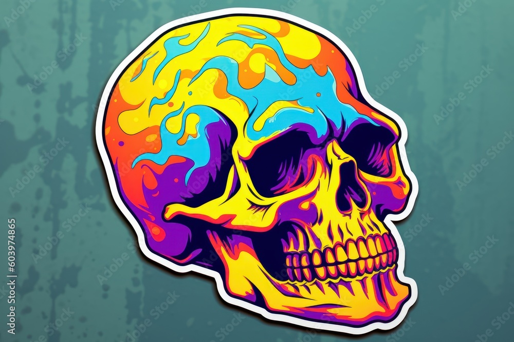 Colorful skull art sticker. Beautiful illustration picture. Generative AI Colorful skull art sticker. Beautiful illustration picture. Generative AI