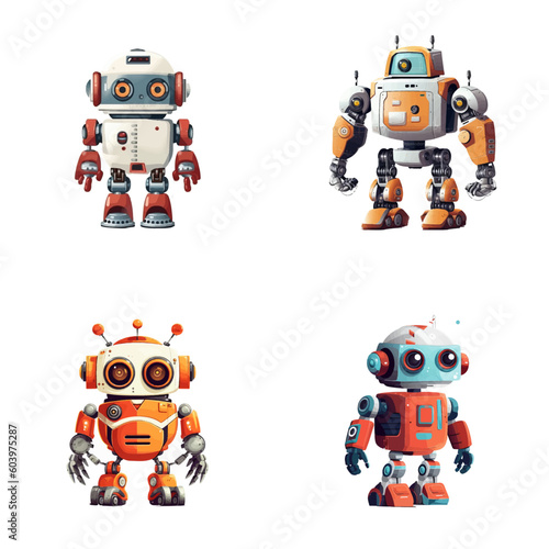 Set of robot characters , construction, medical, firefighter robot	
