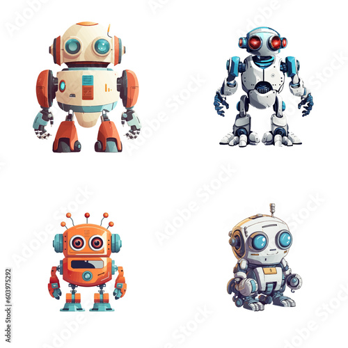 Set of robot characters , construction, medical, firefighter robot	
